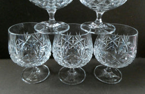 Set of SIX Matching Cut Crystal Brandy Glasses. Height 4 1/4 inches