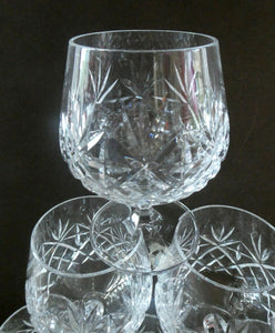 Set of SIX Matching Cut Crystal Brandy Glasses. Height 4 1/4 inches