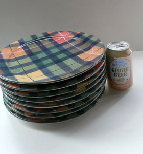 SCOTTISH POTTERY. Vintage Tain Pottery DINNER PLATE. Heavy Duty Stoneware Pottery with Hand Painted Buchanan Tartan Pattern. 6 AVAILABLE