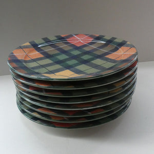 SCOTTISH POTTERY. Vintage Tain Pottery DINNER PLATE. Heavy Duty Stoneware Pottery with Hand Painted Buchanan Tartan Pattern. 6 AVAILABLE
