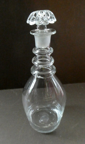 ANTIQUE GEORGIAN (1830s) Hand-Blown Hooped Neck Decanter with Original Stopper