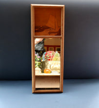 Load image into Gallery viewer, Stylish Antique Mirror with Marquetry Panel Above.  Quality British-Made ROWLEY Productions
