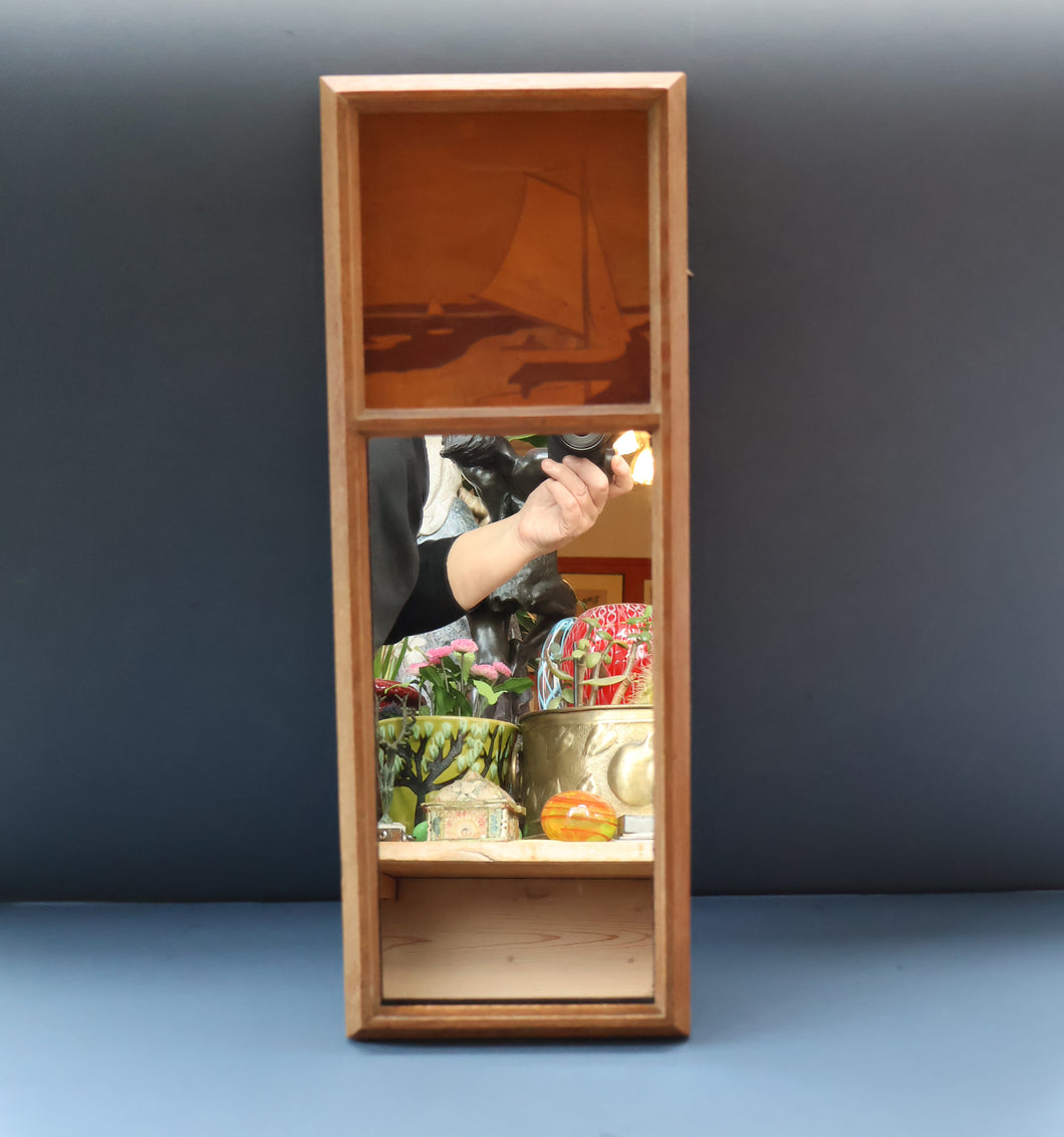 Stylish Antique Mirror with Marquetry Panel Above.  Quality British-Made ROWLEY Productions