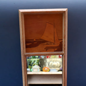 Stylish Antique Mirror with Marquetry Panel Above.  Quality British-Made ROWLEY Productions