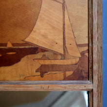 Load image into Gallery viewer, Stylish Antique Mirror with Marquetry Panel Above.  Quality British-Made ROWLEY Productions
