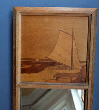 Load image into Gallery viewer, Stylish Antique Mirror with Marquetry Panel Above.  Quality British-Made ROWLEY Productions
