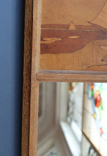 Load image into Gallery viewer, Stylish Antique Mirror with Marquetry Panel Above.  Quality British-Made ROWLEY Productions
