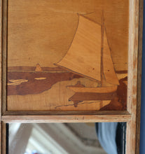 Load image into Gallery viewer, Stylish Antique Mirror with Marquetry Panel Above.  Quality British-Made ROWLEY Productions
