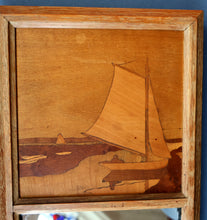 Load image into Gallery viewer, Stylish Antique Mirror with Marquetry Panel Above.  Quality British-Made ROWLEY Productions
