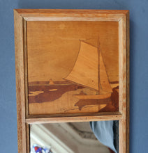 Load image into Gallery viewer, Stylish Antique Mirror with Marquetry Panel Above.  Quality British-Made ROWLEY Productions
