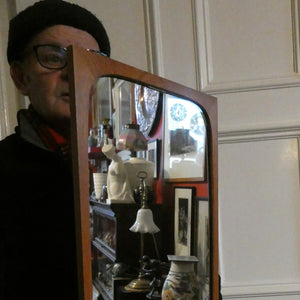 1960s DANISH Pedersen & Hansen (P&H) wall mirror in a teak wooden frame with a small integrated shelf.