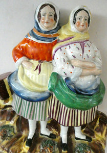 Antique Victorian Pottery Figurine of Two Scottish Newhaven Fishwives; c 1860