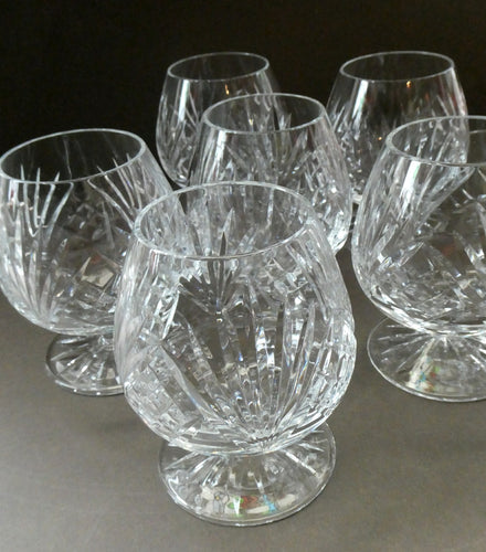 Set of SIX Matching Cut Crystal Brandy Glasses. Height 4 1/4 inches