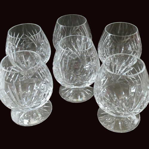 Set of SIX Matching Cut Crystal Brandy Glasses. Height 4 1/4 inches