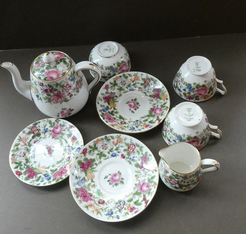 1940s Crown Staffordshrie China Breakfast Set with Pink Roses Decoration