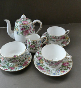 1940s Crown Staffordshrie China Breakfast Set with Pink Roses Decoration