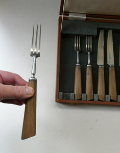 1960s Cutlery Set by MILLS MOORE, England. Set of Six Steak Knives and Forks. Original Box