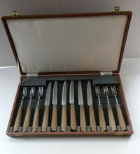 Load image into Gallery viewer, 1960s Cutlery Set by MILLS MOORE, England. Set of Six Steak Knives and Forks. Original Box
