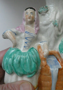 Antique STAFFORDSHIRE Flatback Figurine / SPILL VASE. Victorian Couple Standing Beside a Water Wall