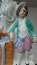 Load image into Gallery viewer, Antique STAFFORDSHIRE Flatback Figurine / SPILL VASE. Victorian Couple Standing Beside a Water Wall
