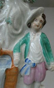 Antique STAFFORDSHIRE Flatback Figurine / SPILL VASE. Victorian Couple Standing Beside a Water Wall