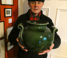 Load image into Gallery viewer, 1890s MASSIVE Arts &amp; Crafts Green Glazed Pot or Jardiniere. Made by AULT Pottery for LIBERTY
