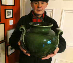 1890s MASSIVE Arts & Crafts Green Glazed Pot or Jardiniere. Made by AULT Pottery for LIBERTY