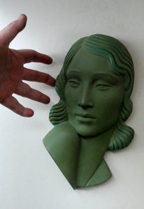 Vintage Art Deco 1930s Wall Mask by G. Leonardi. Hollywood Glamour. Original Green Patina