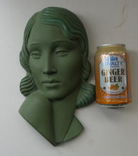 Load image into Gallery viewer, Vintage Art Deco 1930s Wall Mask by G. Leonardi. Hollywood Glamour. Original Green Patina
