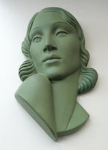 Load image into Gallery viewer, Vintage Art Deco 1930s Wall Mask by G. Leonardi. Hollywood Glamour. Original Green Patina
