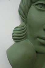 Load image into Gallery viewer, Vintage Art Deco 1930s Wall Mask by G. Leonardi. Hollywood Glamour. Original Green Patina
