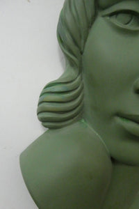 Vintage Art Deco 1930s Wall Mask by G. Leonardi. Hollywood Glamour. Original Green Patina