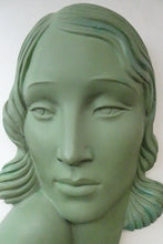 Load image into Gallery viewer, Vintage Art Deco 1930s Wall Mask by G. Leonardi. Hollywood Glamour. Original Green Patina
