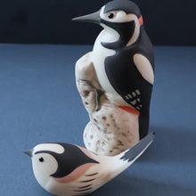Load image into Gallery viewer, SCOTTISH POTTERY. Alasdair Dunn of Arran. Collectable 1970s Vintage Porcelain Models of Scottish a Woodpecker &amp; Long Tailed Tit
