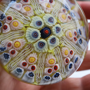 Gorgeous Pastel Colours. Scottish Strathearn Millefiori Canes and Latticino Nine Spoke Paperweight