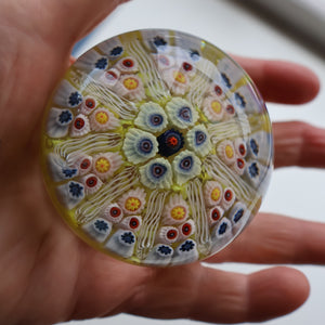 Gorgeous Pastel Colours. Scottish Strathearn Millefiori Canes and Latticino Nine Spoke Paperweight