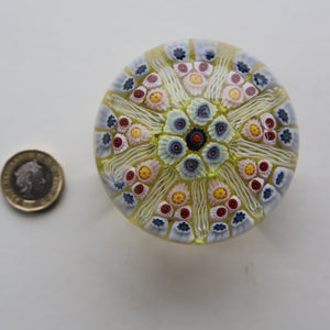 Gorgeous Pastel Colours. Scottish Strathearn Millefiori Canes and Latticino Nine Spoke Paperweight