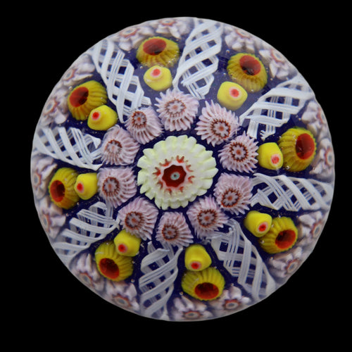 Scottish Glass. Strathearn / Vasart Millefiori Canes and Latticino Eight Spoke Paperweight