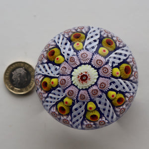 Scottish Glass. Strathearn / Vasart Millefiori Canes and Latticino Eight Spoke Paperweight