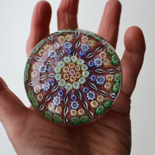 Load image into Gallery viewer, Vintage Scottish PERTHSHIRE Paperweight. Sugar Pink Ground, 10 Short Spokes &amp; Millefiori Canes
