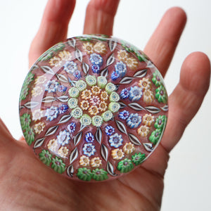 Vintage Scottish PERTHSHIRE Paperweight. Sugar Pink Ground, 10 Short Spokes & Millefiori Canes
