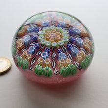 Load image into Gallery viewer, Vintage Scottish PERTHSHIRE Paperweight. Sugar Pink Ground, 10 Short Spokes &amp; Millefiori Canes
