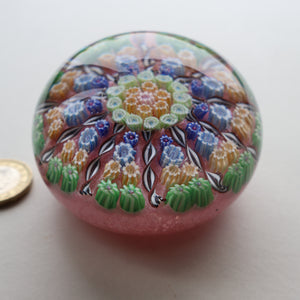 Vintage Scottish PERTHSHIRE Paperweight. Sugar Pink Ground, 10 Short Spokes & Millefiori Canes