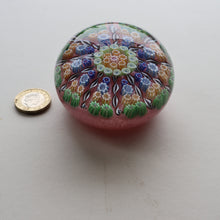 Load image into Gallery viewer, Vintage Scottish PERTHSHIRE Paperweight. Sugar Pink Ground, 10 Short Spokes &amp; Millefiori Canes
