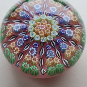 Vintage Scottish PERTHSHIRE Paperweight. Sugar Pink Ground, 10 Short Spokes & Millefiori Canes