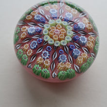 Load image into Gallery viewer, Vintage Scottish PERTHSHIRE Paperweight. Sugar Pink Ground, 10 Short Spokes &amp; Millefiori Canes
