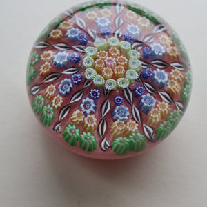 Vintage Scottish PERTHSHIRE Paperweight. Sugar Pink Ground, 10 Short Spokes & Millefiori Canes