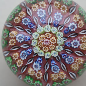 Vintage Scottish PERTHSHIRE Paperweight. Sugar Pink Ground, 10 Short Spokes & Millefiori Canes