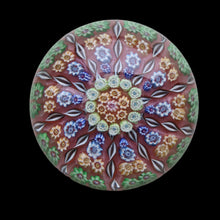 Load image into Gallery viewer, Vintage Scottish PERTHSHIRE Paperweight. Sugar Pink Ground, 10 Short Spokes &amp; Millefiori Canes
