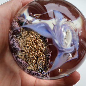 Early SELKIRK GLASS 1980s Scottish Paperweight.  MAGNUM Size with etched inscription and date on the base